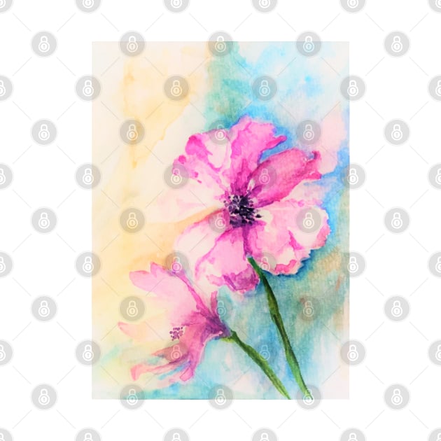 Pink Flowers Watercolor Abstract by Tstafford