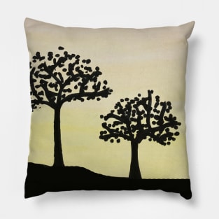 Watercolor Pink yellow orange sky and trees watercolour painting Pillow