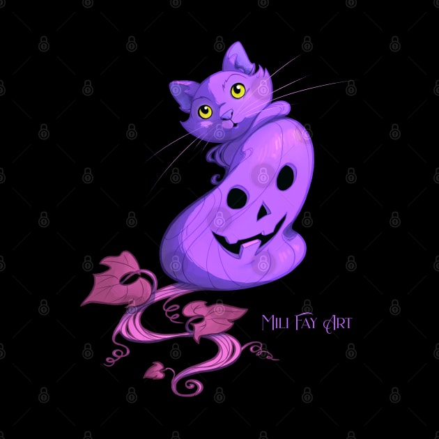 Mili Fay’s Halloween Pumpkin Cat — Purple by Mili Fay Art