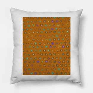 Petroglyph Sun Print, faded pattern on copper brown rust dark orange Pillow