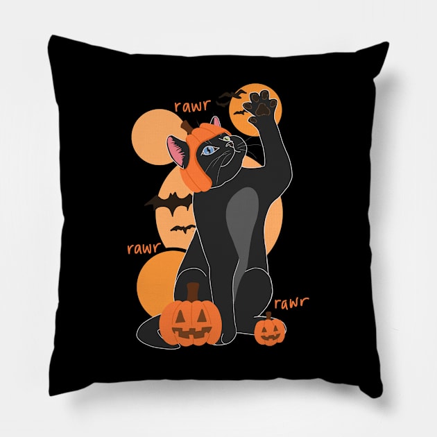 HALLOWEEN PUMPKIN BLACK CAT Pillow by ulricartistic