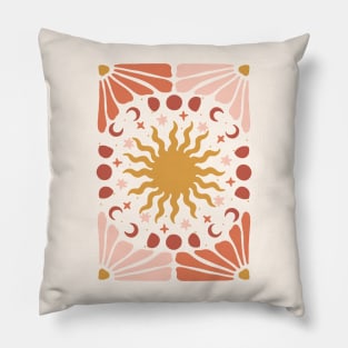 Celestial Sun and Moon Terracotta Pillow