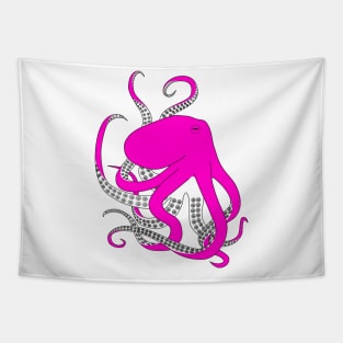 Hand drawn illustration of a pink octopus Tapestry