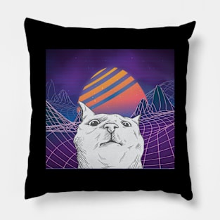 Cat dj synthwave anti gravity retrowave music remix Pillow