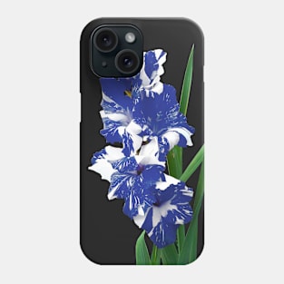 Royal Blue and White Gladiolus Sword Lilies Phone Case