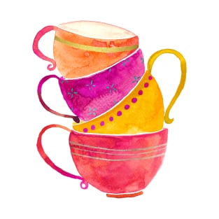Pink, orange and yellow stacked tea cups T-Shirt