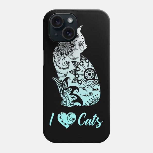 I love cats Shirt Mandala Kitten Cat Lover Girl Woman Phone Case by ELFEINHALB