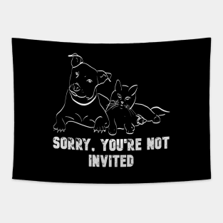 Sorry You Are Not Invited White On Black Tapestry