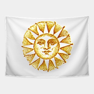 celestial golden sun with face line drawing vintage Tapestry