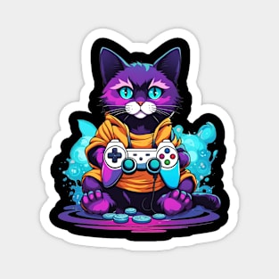 Gamer cat anime style colorful kitty Magnet