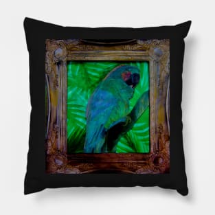 TROPICAL PARROT IN ORNATED GOLD FRAME DECO POSTER ART PRINT Pillow