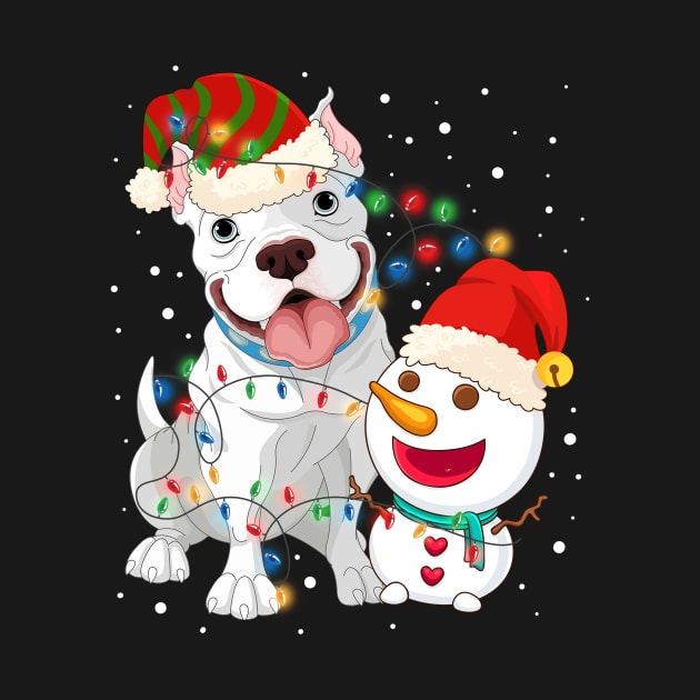 Funny Pitbull Dog Snowman wearing a santa hat Light Tree Christmas by mittievance