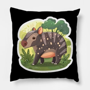 Cute Mountain Tapir Illustration - Adorable Animal Art Pillow