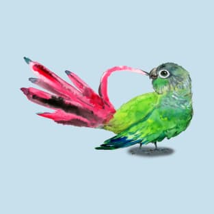 Preening green cheek conure acrylic ink T-Shirt