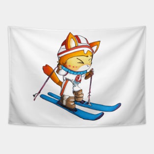 Cute Skiing Anime Fox Tapestry