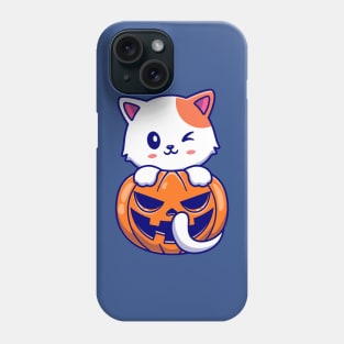 Cute Cat With Pumpkin Halloween Cartoon Phone Case