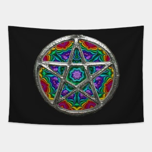 Colorful Fractal Pentagram Pentacle Wicca Tapestry