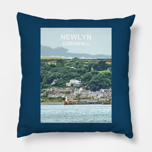 Newlyn Cornwall. Cornish gift Kernow Travel location poster, St Austell Pillow by BarbaraGlebska