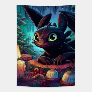 Christmas Dragon Wonderland: Festive Art Prints Featuring Whimsical Dragon Designs for a Joyful Holiday Celebration! Tapestry