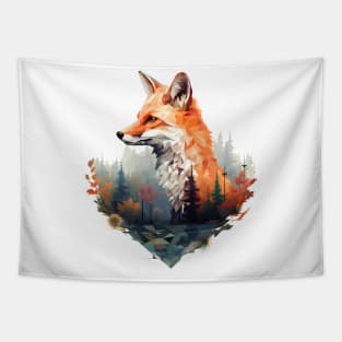 Geometric fox with forest in triangle look Tapestry
