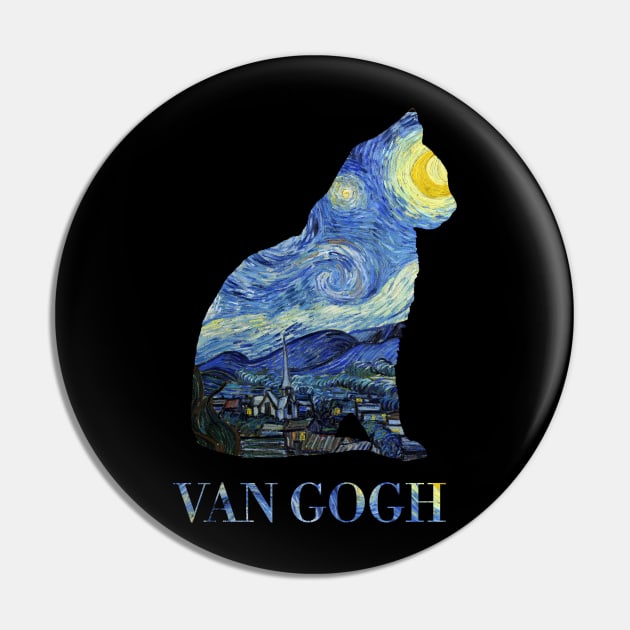 Starry Night Cat - Collage made from Vincent Van Gogh painting Pin by Vincent Van Gogh T-Shirts