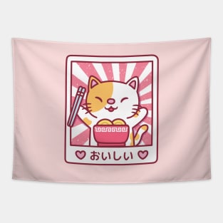 Cute Neko Cat Loves Ramen Noodles Tapestry