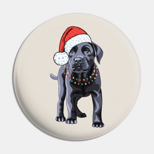 Black Labrador Retriever Puppy with Christmas Lights and Santa Hat Pin