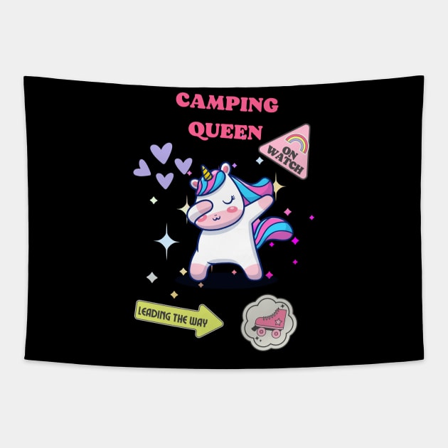 Camping Queen unicorn Tapestry by JLBCreations