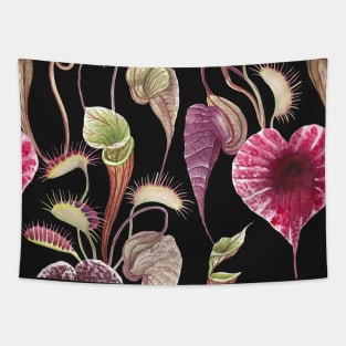 Exotic flowers, Carnivorous plants tropical print. Watercolor Pelican flower, Venus Flytrap Tapestry