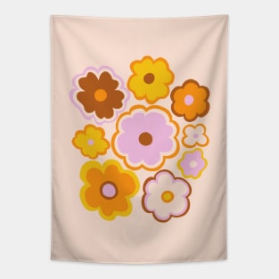 Hippie retro 70s flower pattern in brown, yellow and lavender Tapestry