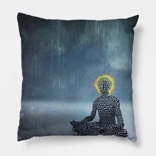 Meditating man. Flaming halo Pillow