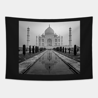 Taj Mahal at Dawn in Black and White Tapestry