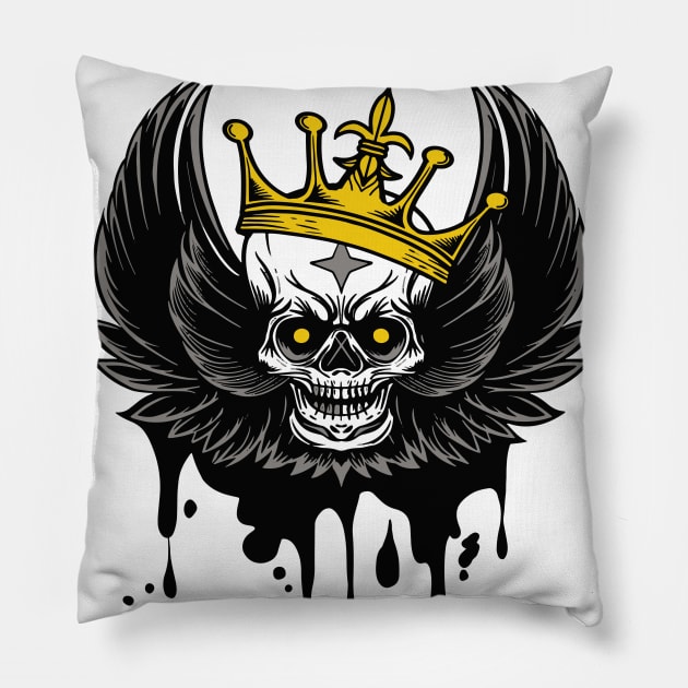 skull with wings and crown Pillow by 9georgeDoodle