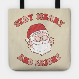 Retro Christmas Santa Stay Merry and Bright Tote