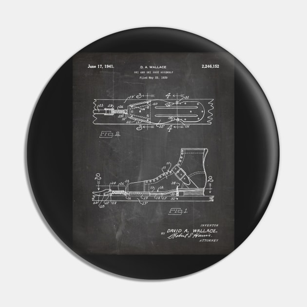 Ski Boots Patent - Snow Skier Skiing Lodge Art - Black Chalkboard Pin by patentpress