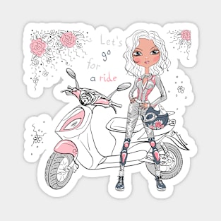 Cute girl with scooter Magnet