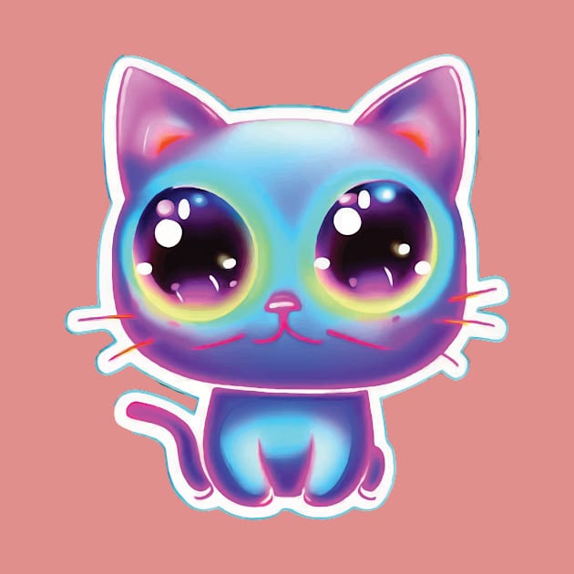 a neon cat with big eyes and dilated pupils illustration by Arteria6e9Vena