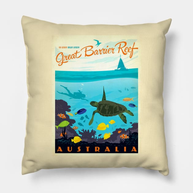 Vintage Travel Poster - Great Barrier Reef Pillow by Starbase79