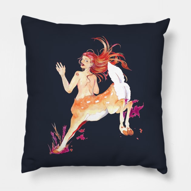 On the Move - Deer Centaur Lady - Fantasy Art Pillow by FishWithATopHat