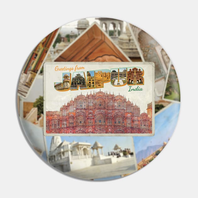 Greetings from Jaipur in India Vintage style retro souvenir Pin by DesignerPropo