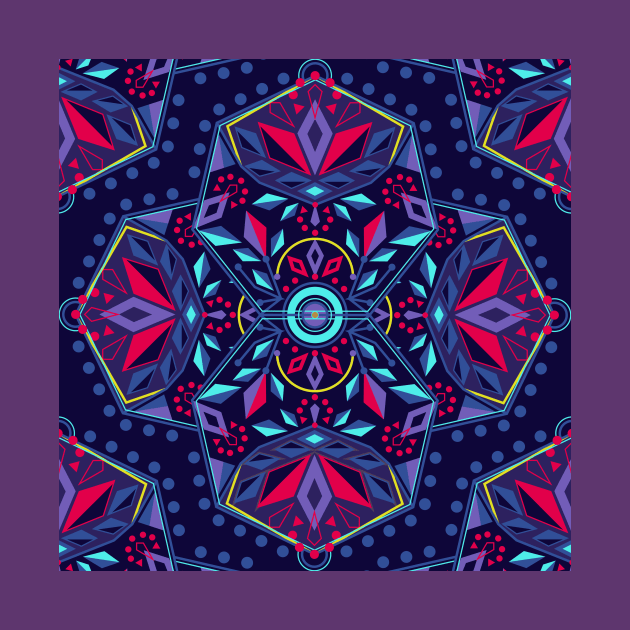 Navy Geometric Flower Mandala by Carolina Díaz