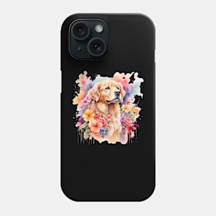 A golden retriever decorated with beautiful watercolor flowers Phone Case