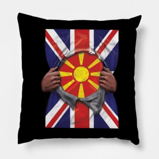 Macedonia Flag Great Britain Flag Ripped - Gift for Macedonian From Macedonia Pillow