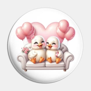 Valentine Duck Couple Sitting Sofa Pin