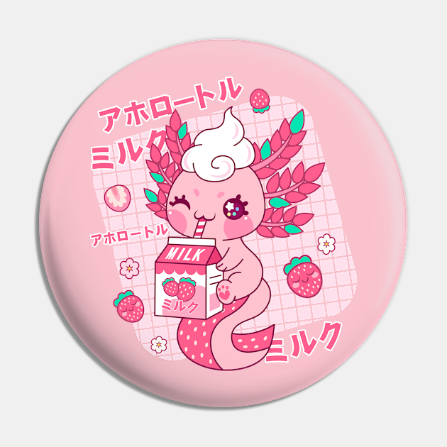 Axolotl Kawaii Strawberry Milk Japanese Strawberry Milk Pin Teepublic 