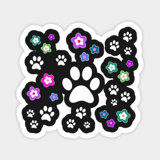 Dog Pawprint Stencil with Flowers - Cute Dog Gifts Magnet