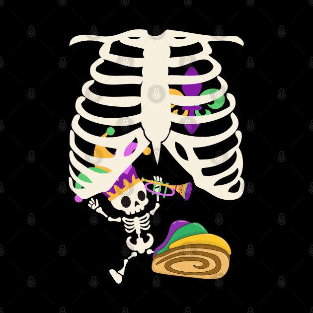 Mardi Gras Pregnancy Announcement Skeleton Baby in X-ray Rib Cage by DenverSlade