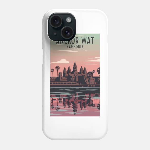 A Vintage Travel Art of Angkor Wat - Cambodia Phone Case by goodoldvintage