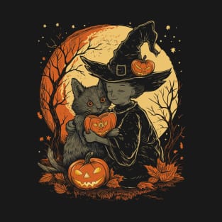 Valentine's Day Love Vintage Pumpkin Halloween Black Cat Witch Retro Cute Super Cool Best Gift T-Shirt