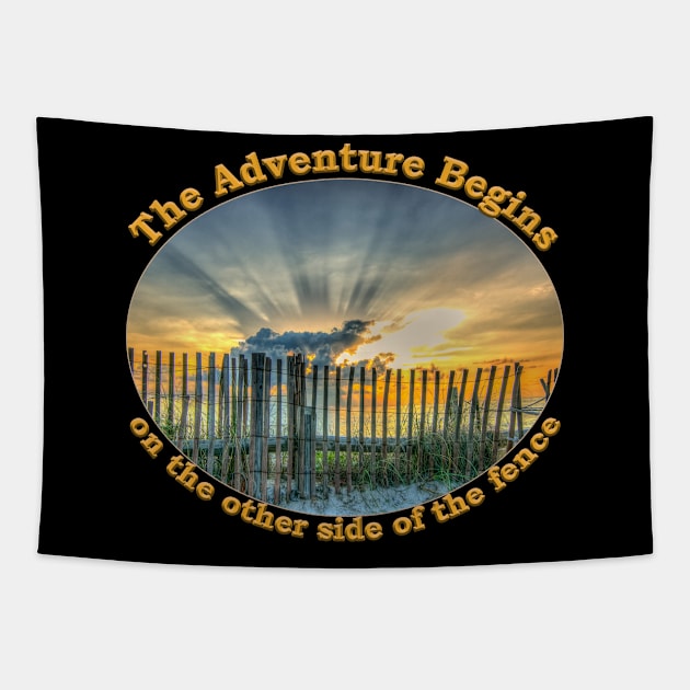 Sunrise beach adventure begins on the other side of fence Tapestry by SteveKight